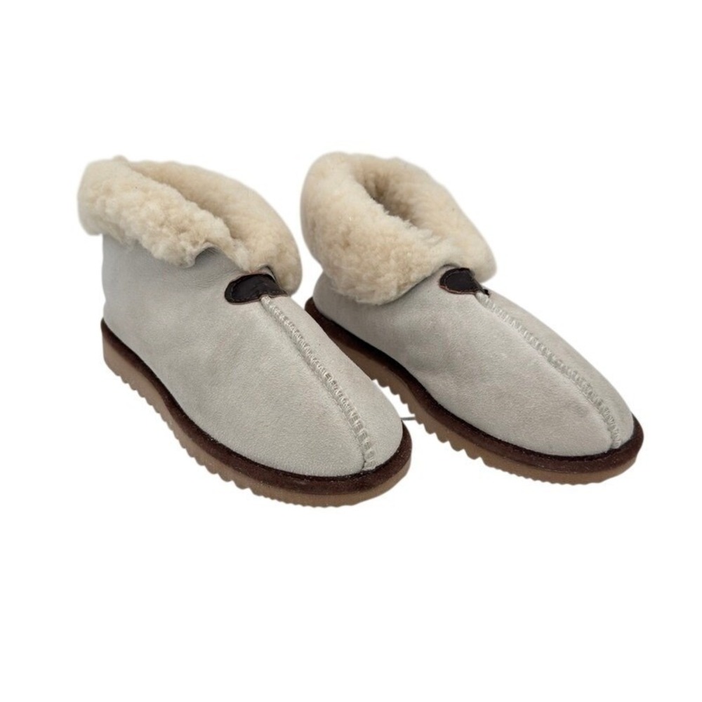 Vintage Woolshed Shearling Slippers Women's 6 USA Made Suede Cozy Booties